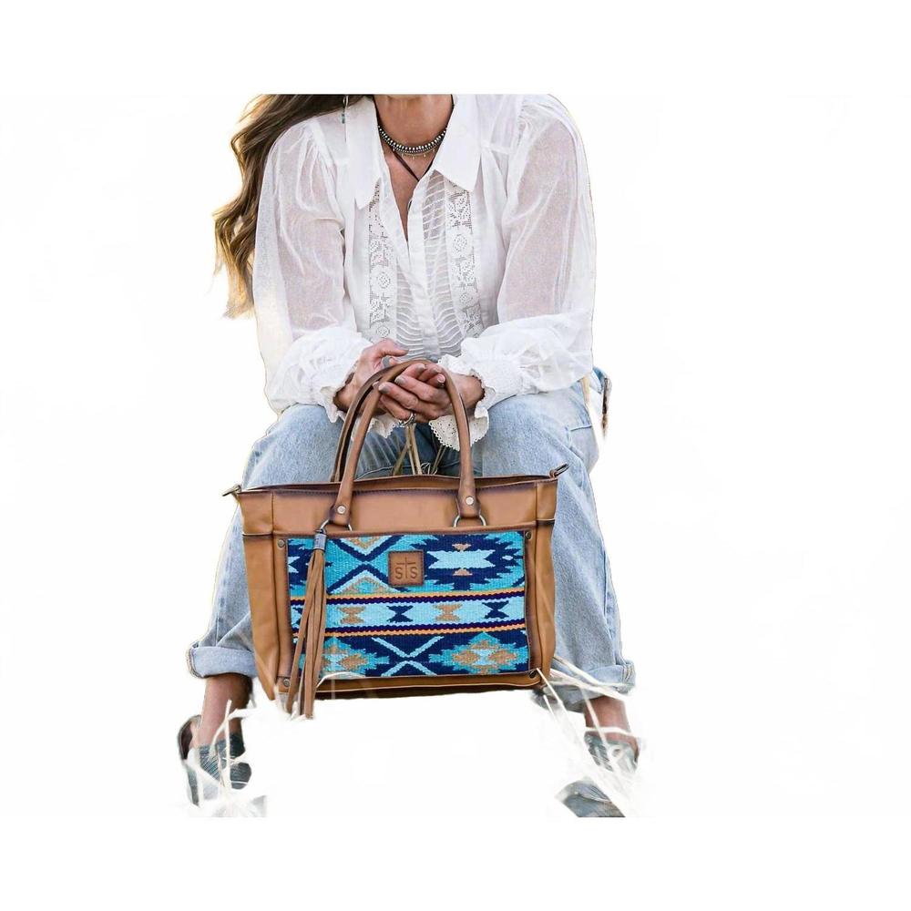 NEW STS RANCHWEAR women's serape satchel bag in mojave sky blue - Picture 7 of 8